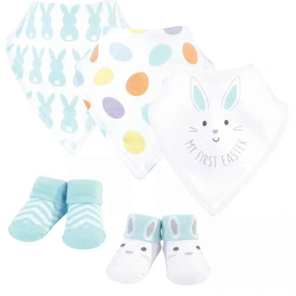 Hudson Baby Cotton Bib and Sock Set, 5pc. My 1st Easter. New - Picture 1 of 3